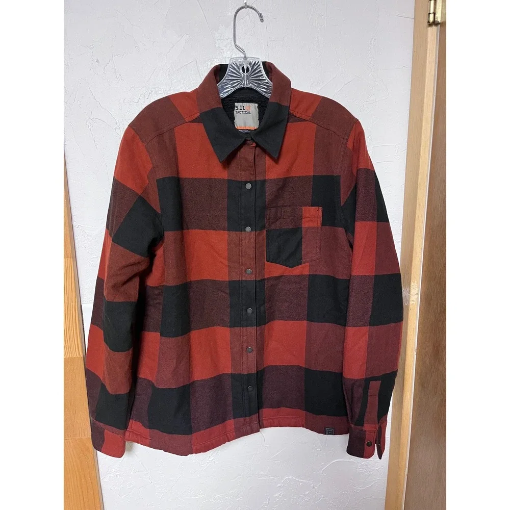 5.11‎ Tactical Mens Red Black Buffalo Check Sherpa Lined Flannel Shirt Jacket M